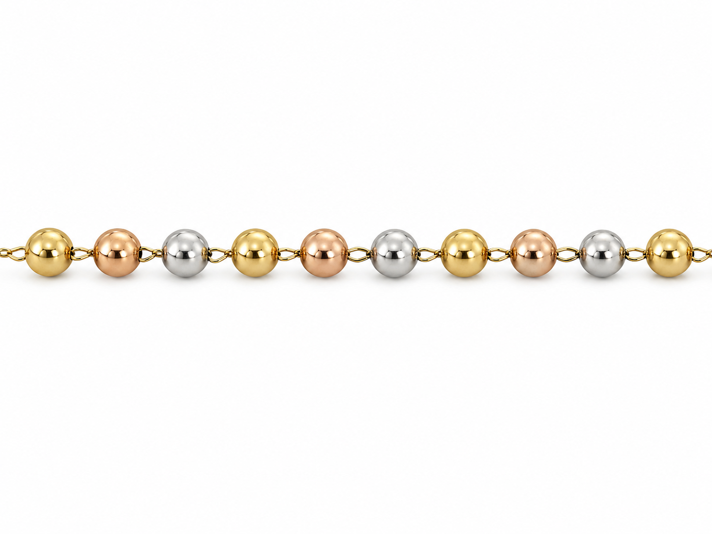 14KT Tri Tone Gold 8 MM Rosary Style Necklace