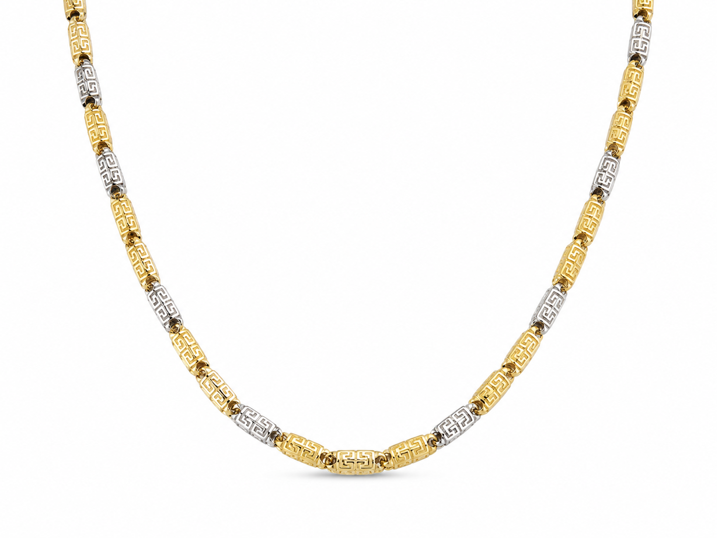 14KT Two Tone Gold 6 MM Greek Style Bullet Link Chain
