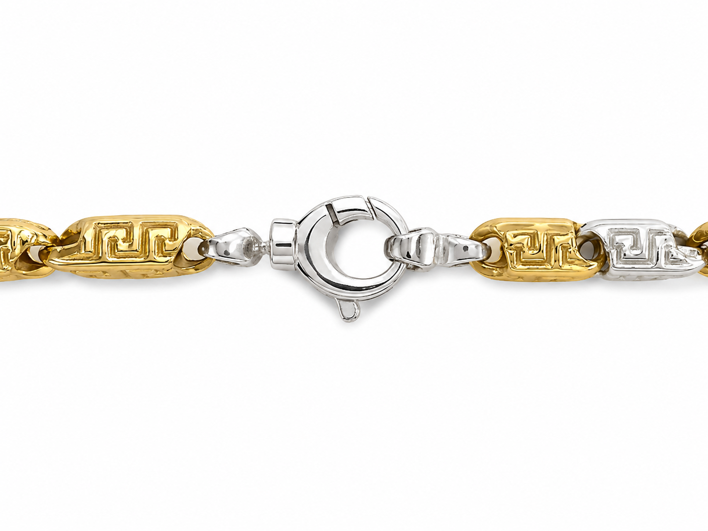 14KT Two Tone Gold 6 MM Greek Style Bullet Link Chain