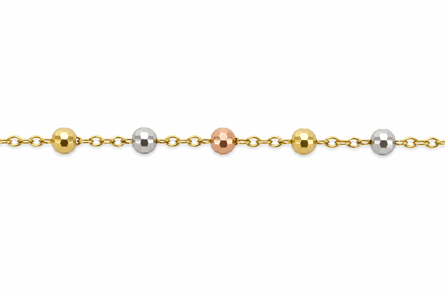 10KT Tri Tone Gold Beaded Link Necklace