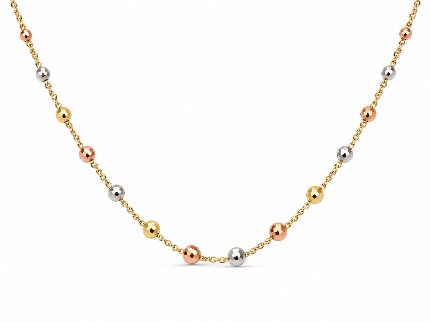 10KT Tri Tone Gold Beaded Link Necklace