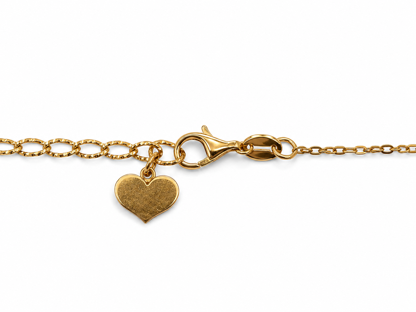 14KT Yellow Gold Hearts and Bead Charm Necklace