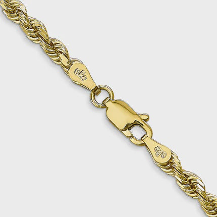 10KT Hollow Yellow Gold 3 MM Rope Chain