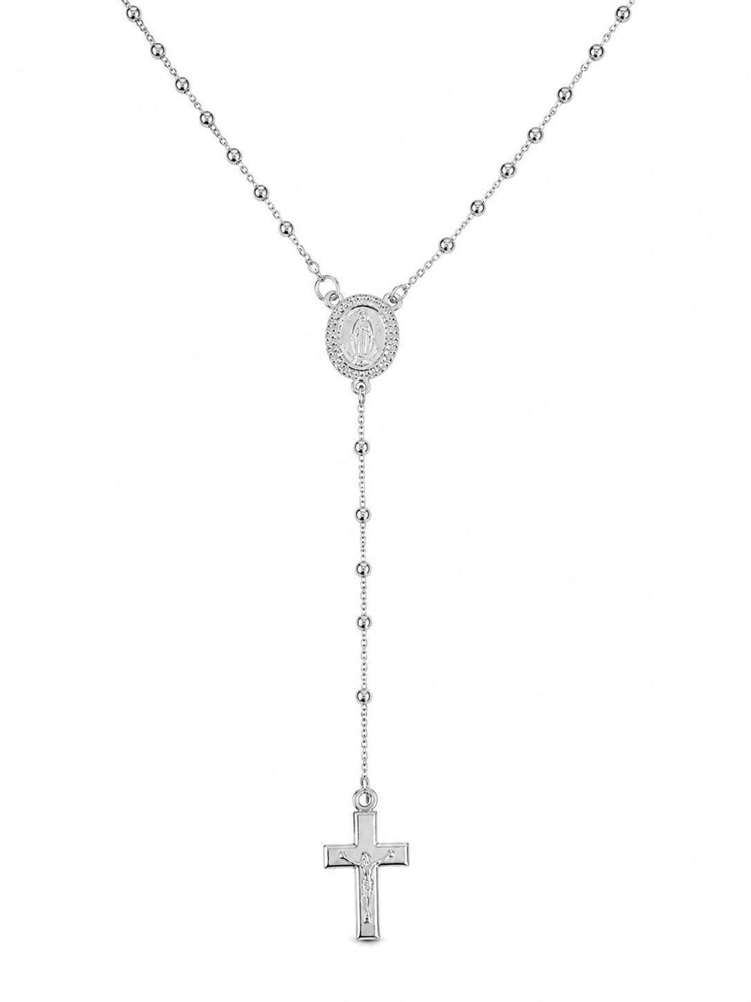 14KT White Gold 2 MM Rosary Style Necklace