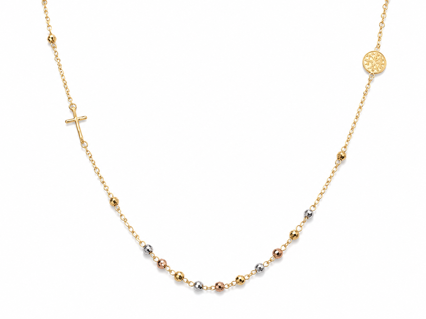 14KT Tri Tone Gold 2 MM Rosary Style Necklace