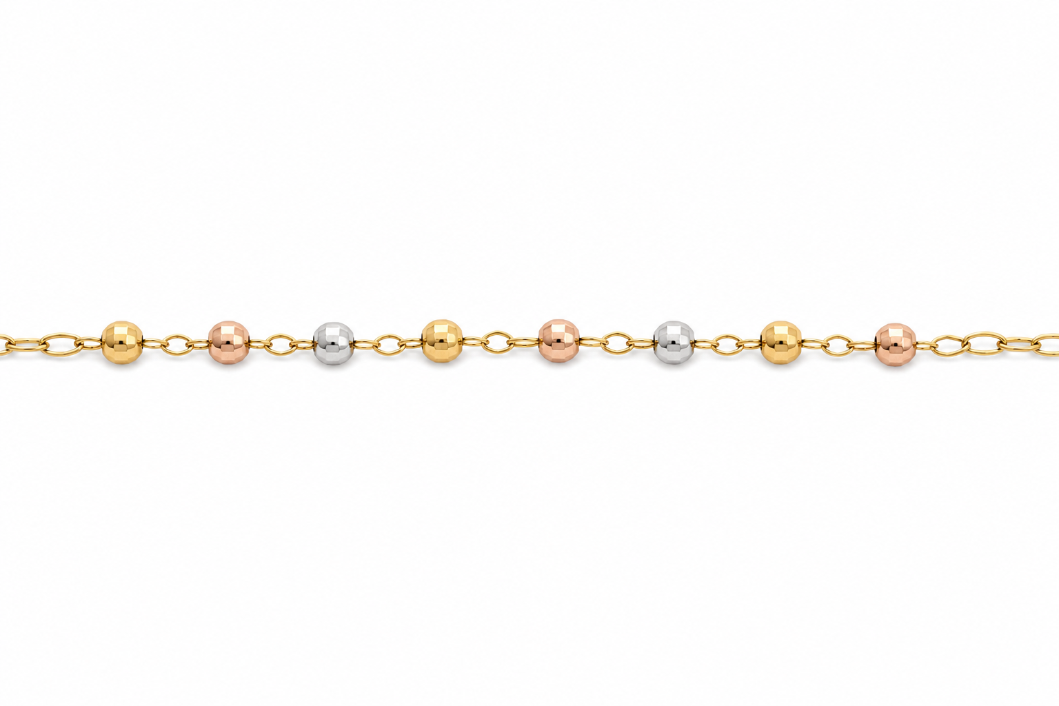 14KT Tri Tone Gold 2 MM Rosary Style Necklace