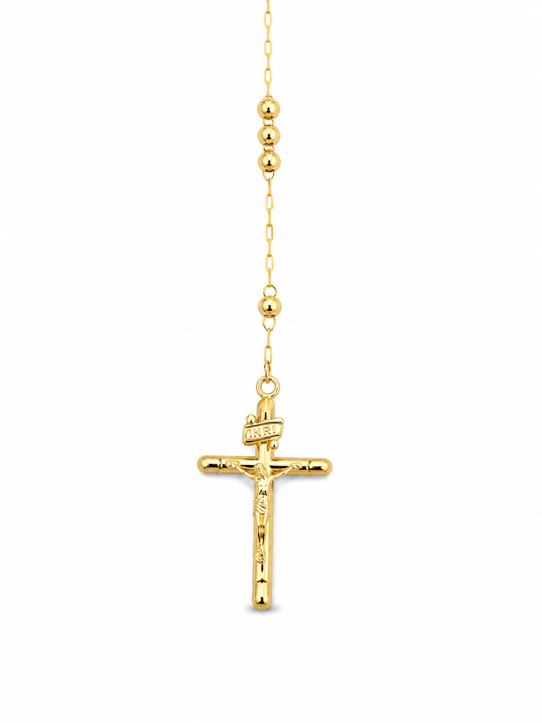 10KT Yellow Gold 3 MM Rosary Bead Necklace