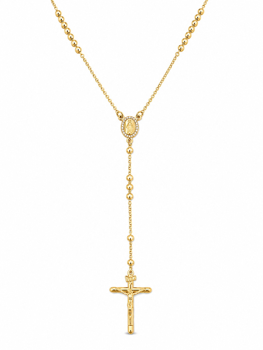 10KT Yellow Gold 3 MM Rosary Bead Necklace