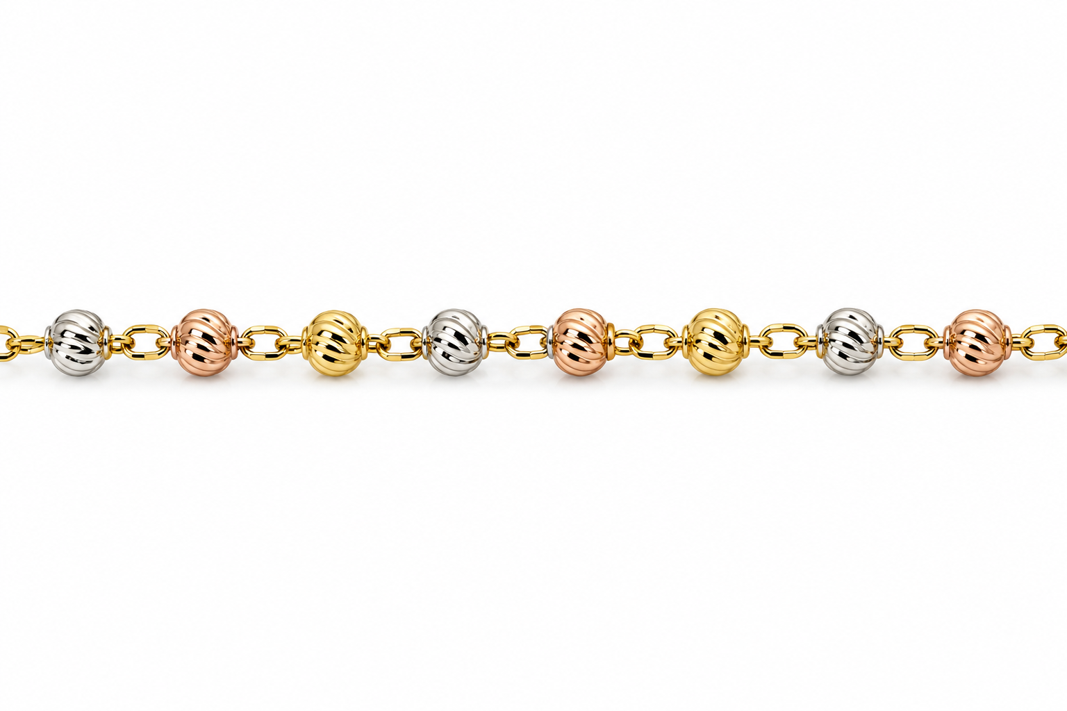 14KT Tri Tone Gold 4 MM Rosary Style Necklace