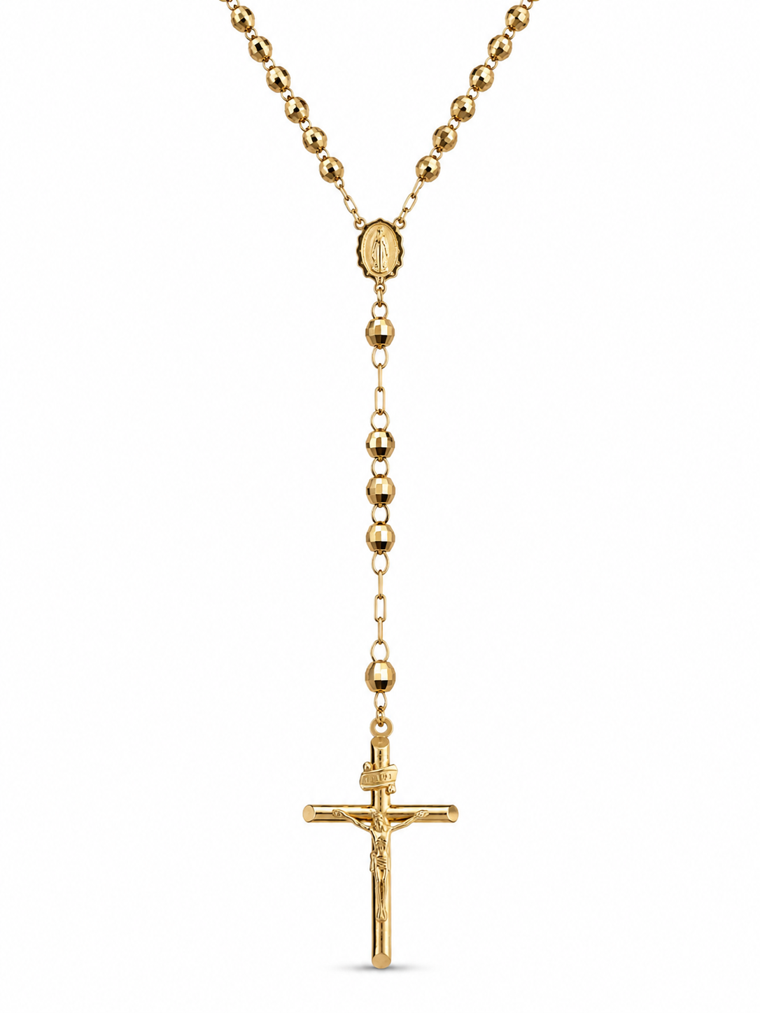 14KT Yellow Gold 5 MM Rosary Style Necklace