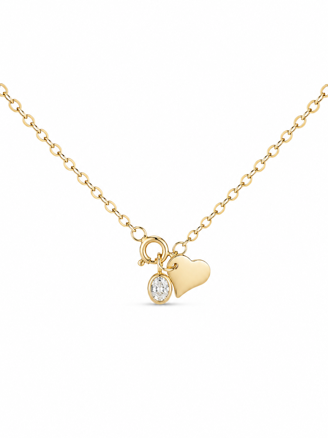 14KT Hollow Yellow Gold Thin Crystal Designer Necklace