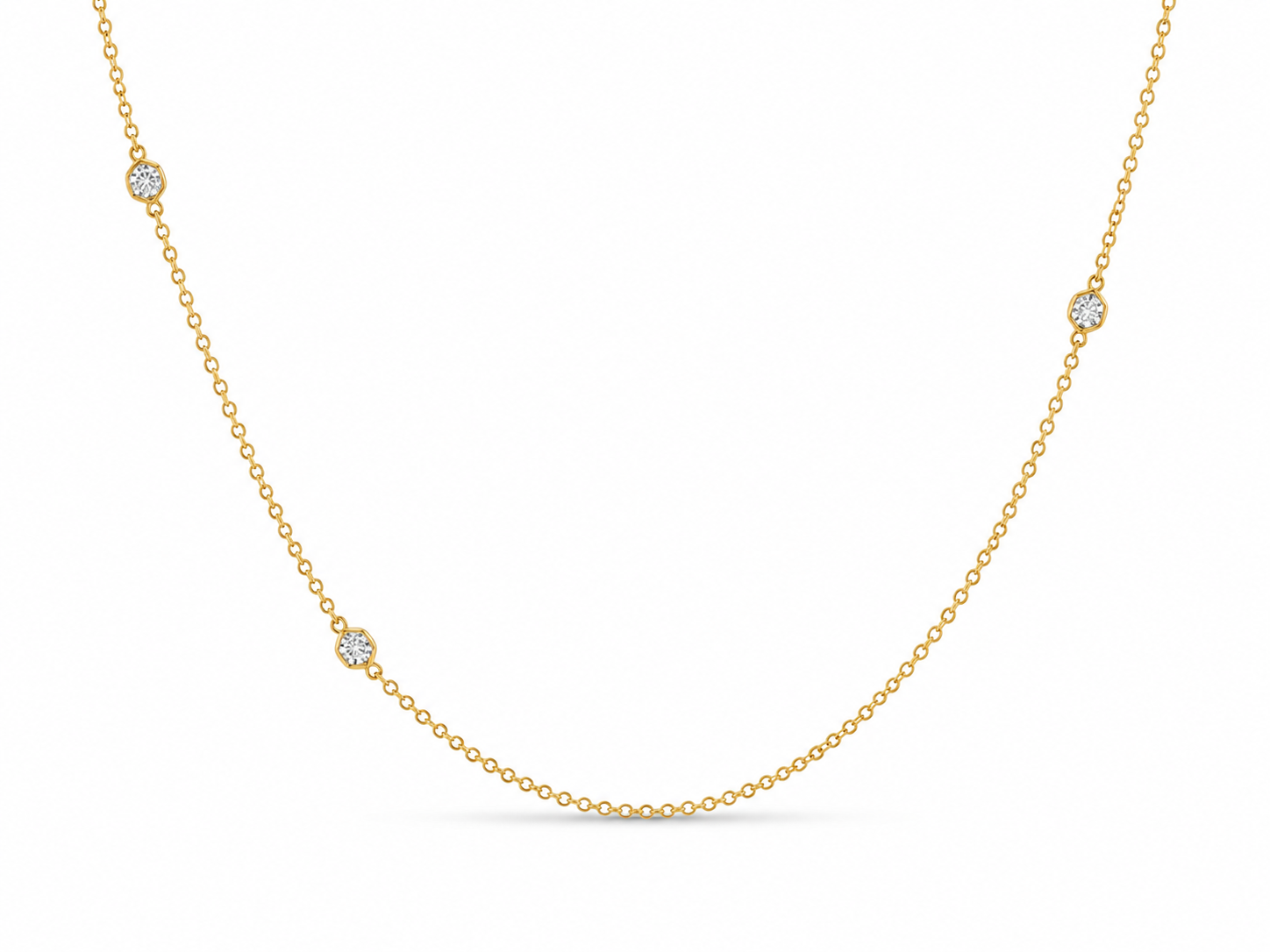14KT Hollow Yellow Gold Thin Crystal Designer Necklace