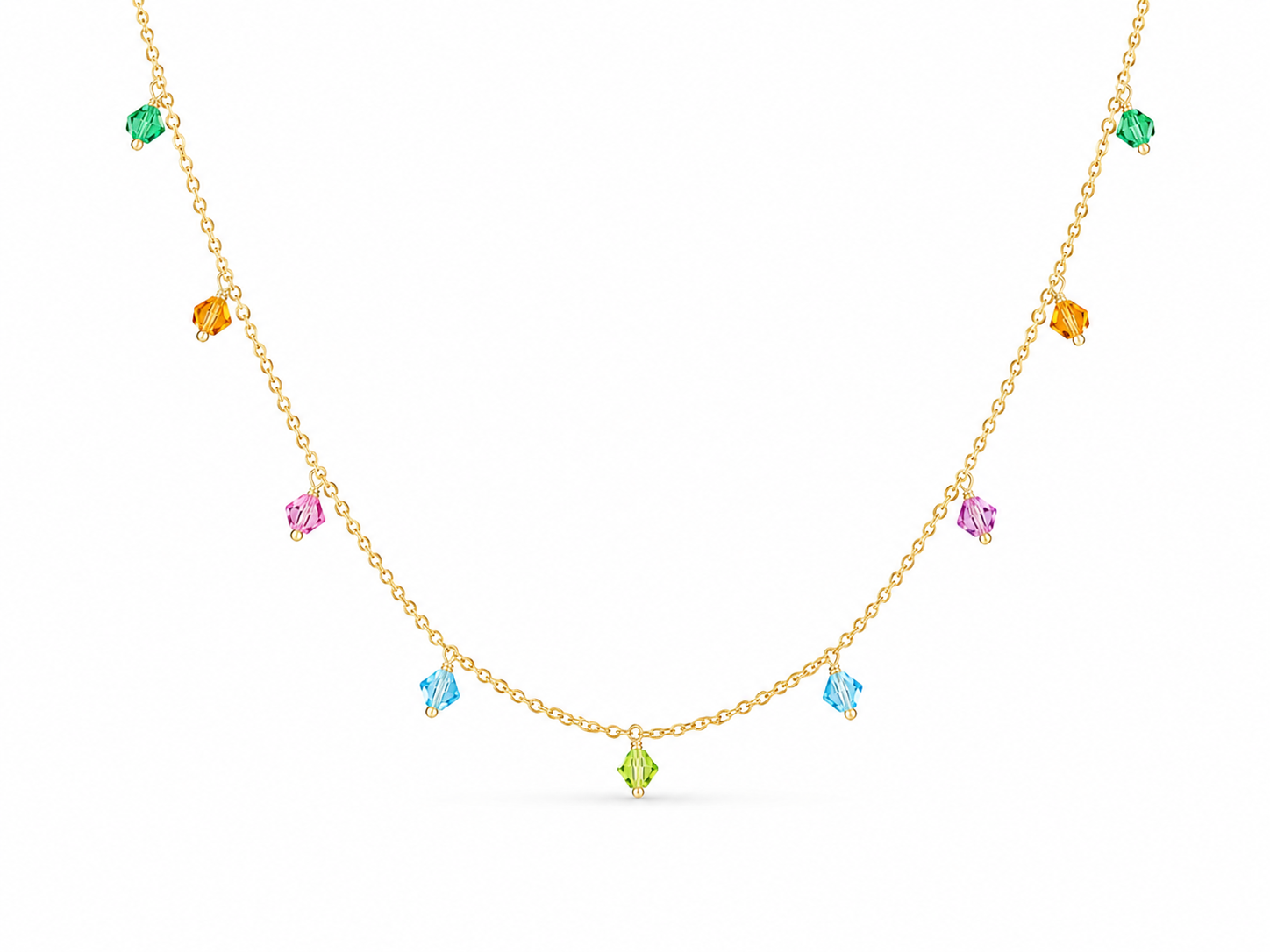14KT Hollow Yellow Gold 4.5 MM Thin Gem Designer Necklace