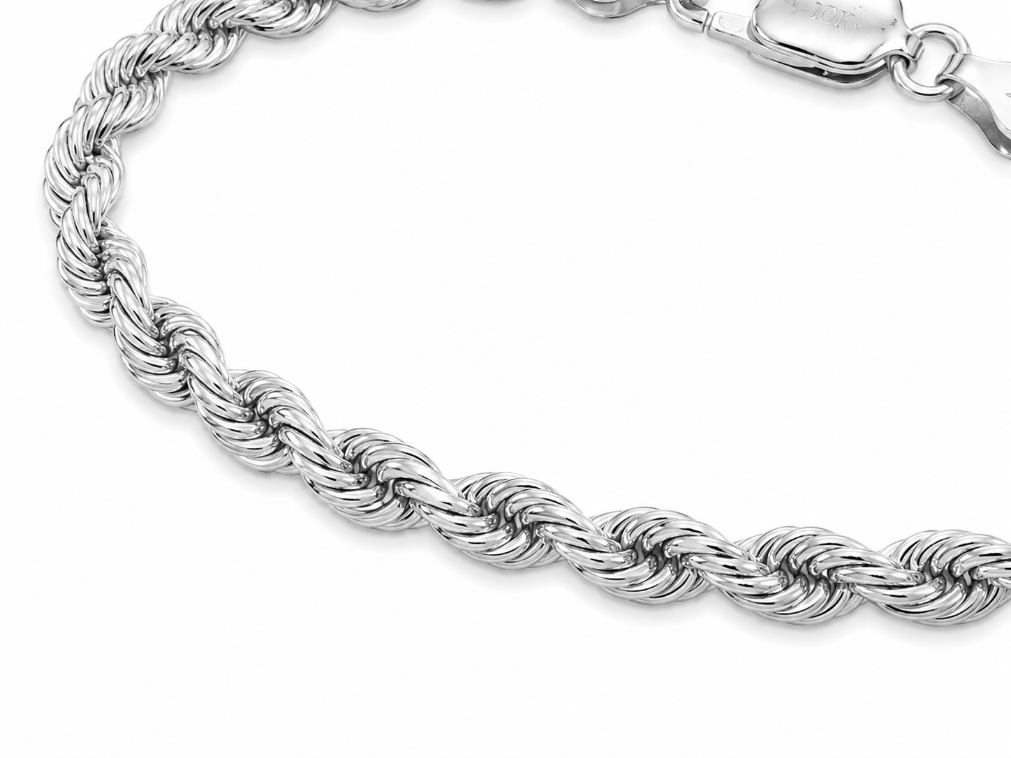 14KT 3.5 MM White Gold Rope Bracelet