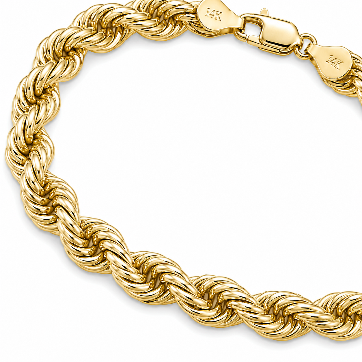14KT 6 MM Yellow Gold Rope Bracelet
