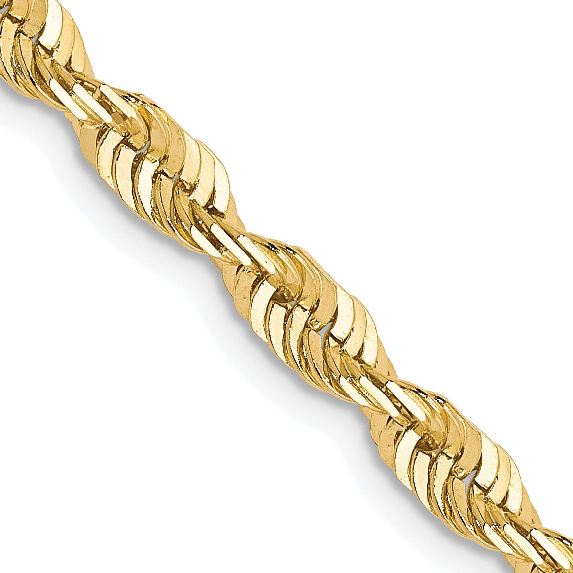 10KT Hollow Yellow Gold 3 MM Diamond Cut Rope Chain