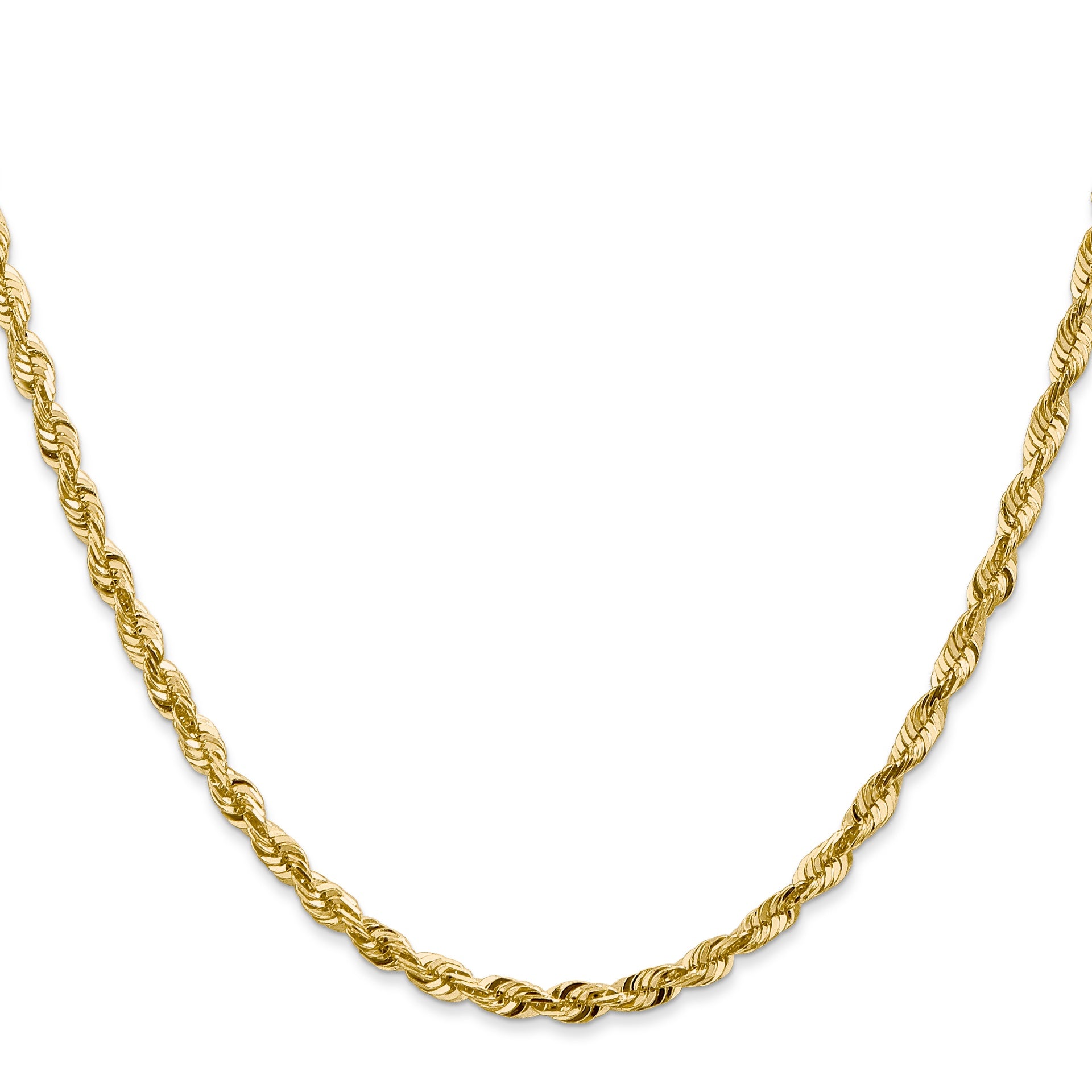 10KT Hollow Yellow Gold 3 MM Diamond Cut Rope Chain