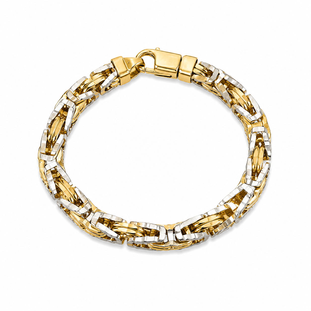 10KT Solid Two Tone Gold 9 MM Byzantine Link Bracelet