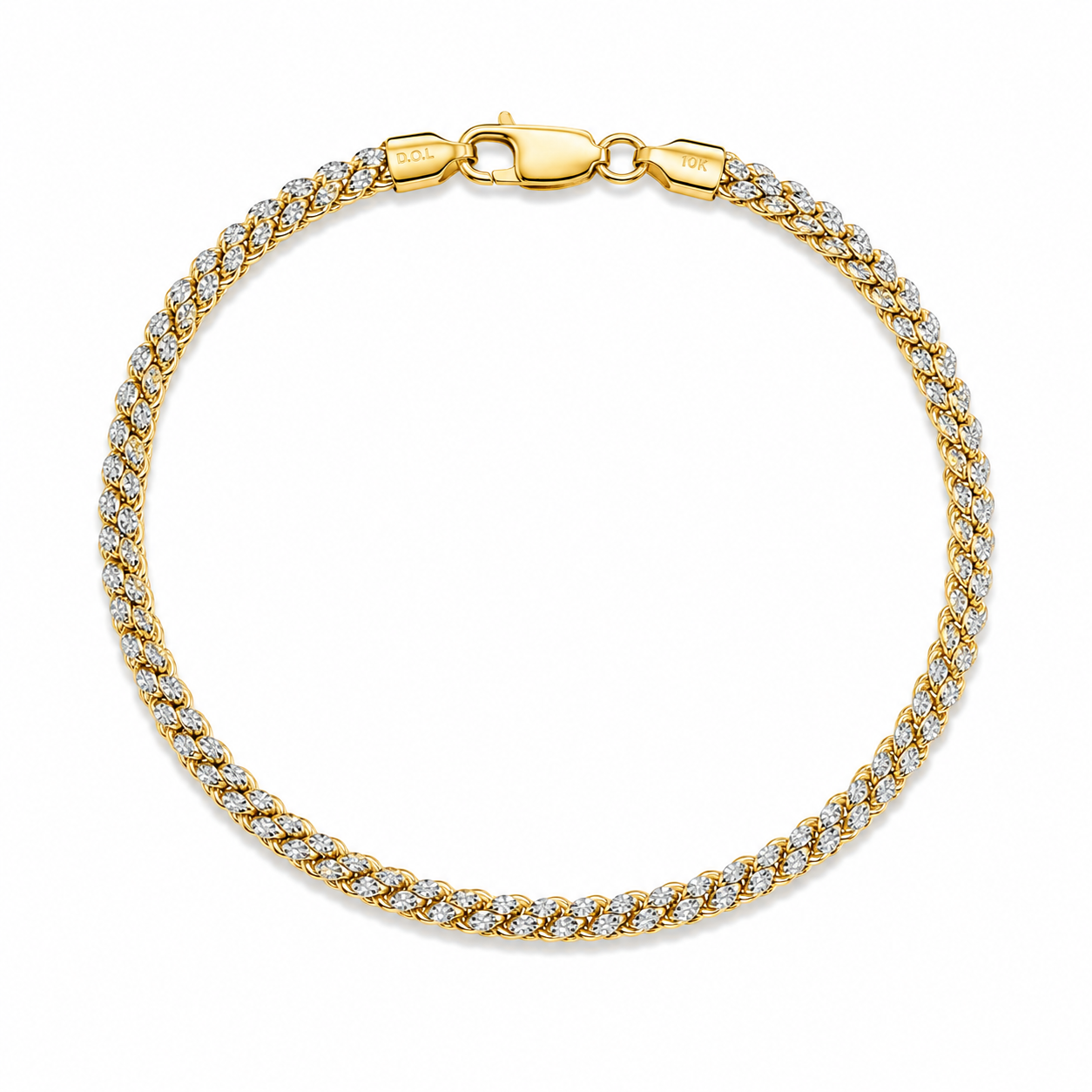10KT Solid Two Tone 3.5 MM Franco Link Bracelet