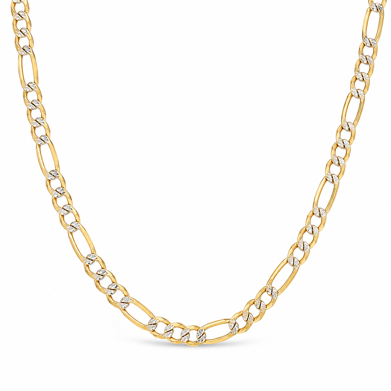 14KT Hollow Yellow Gold Diamond Cut 5 MM Figaro Link Chain