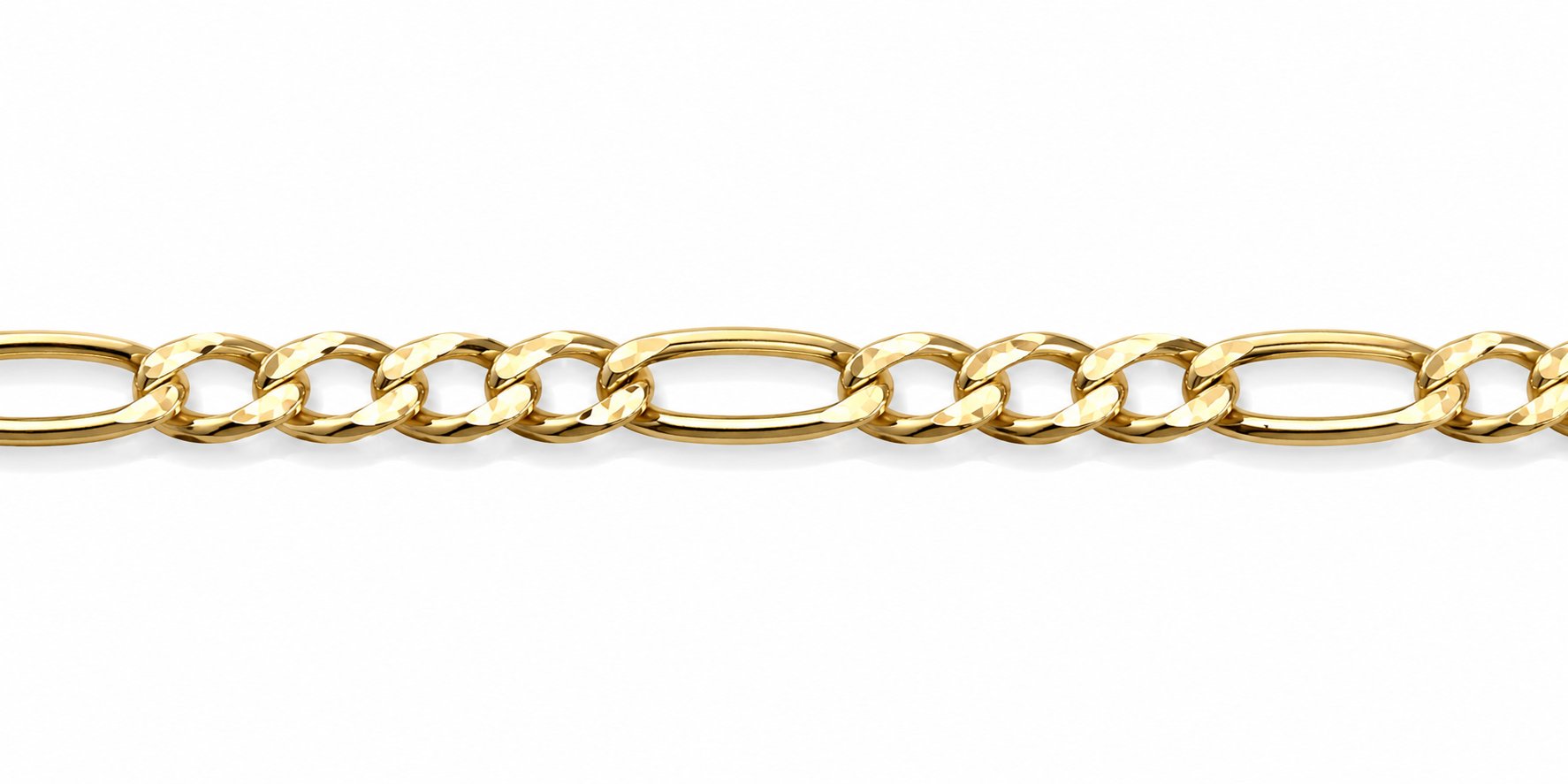14KT Hollow Yellow Gold Diamond Cut 3 MM Figaro Link Chain