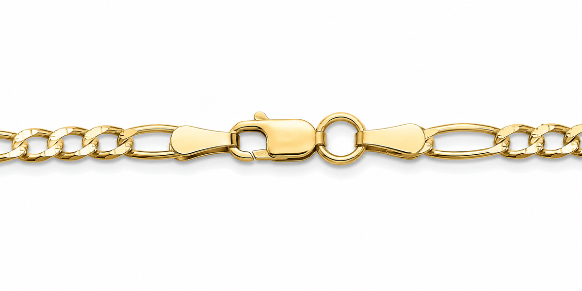 14KT Solid Yellow Gold Diamond Cut 3 MM Figaro Link Chain