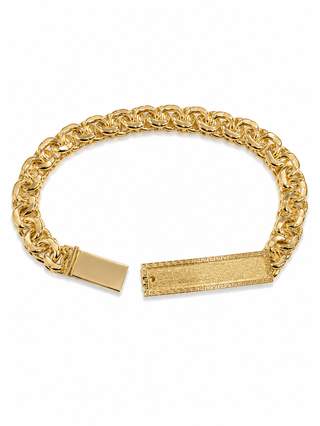 14KT Solid Yellow Gold 8 MM Chino Link Brush Polish ID Lock Bracelet