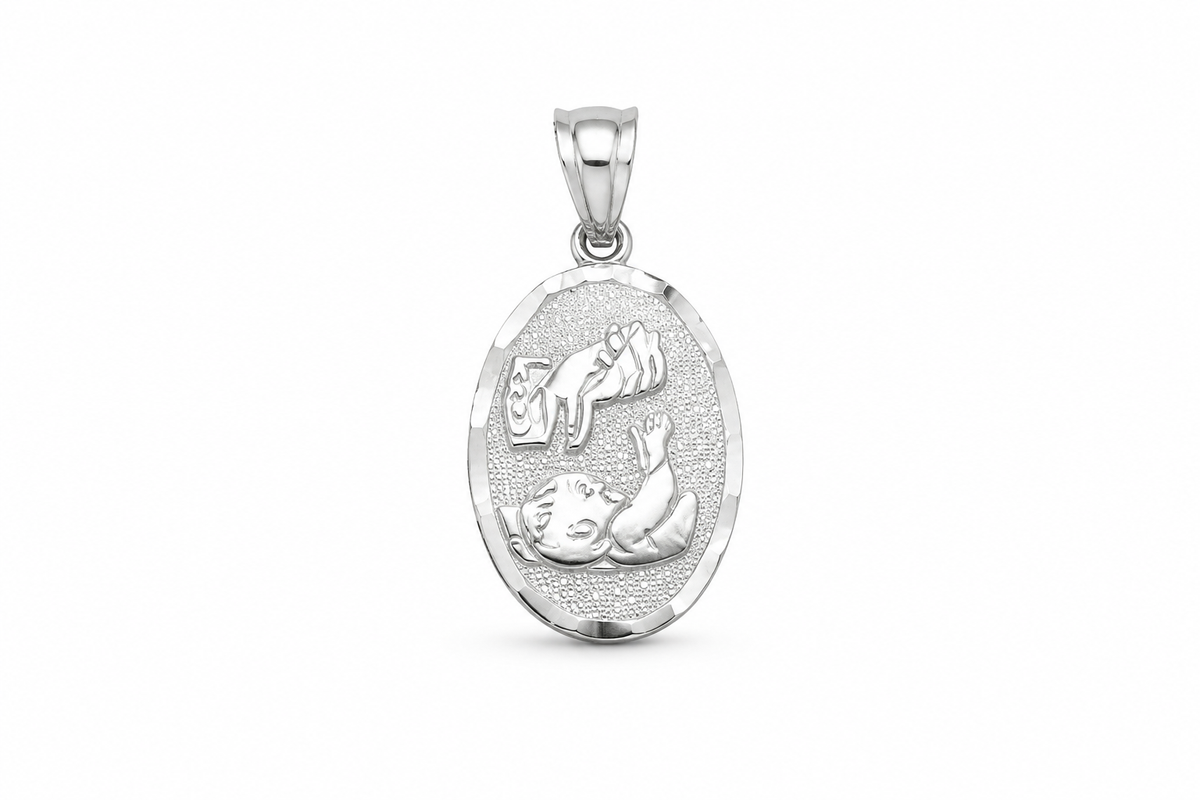 14KT White Gold Religious Baptism Oval Pendant [A1B0]