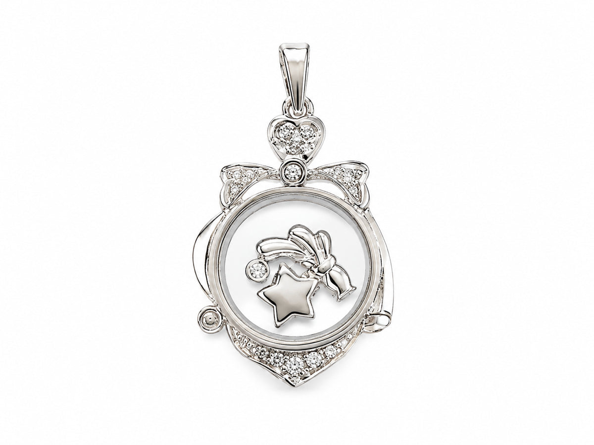 18KT White Gold Rotating Motif Shooting Star Cubic Zirconium Pendant [A2B1]