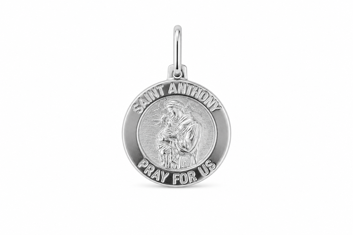 14KT White Gold Saint Anthony Round Pendant [A1B9]