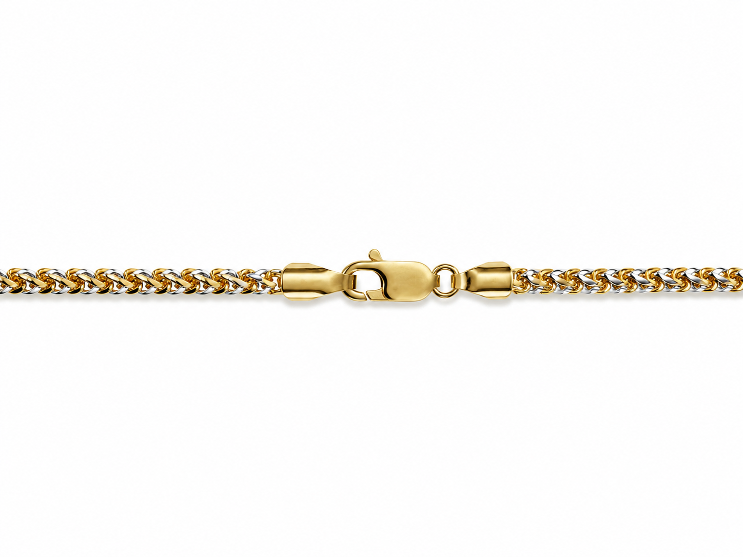 10KT Solid Two-Tone Gold 2 MM Diamond Cut Franco Link Chain