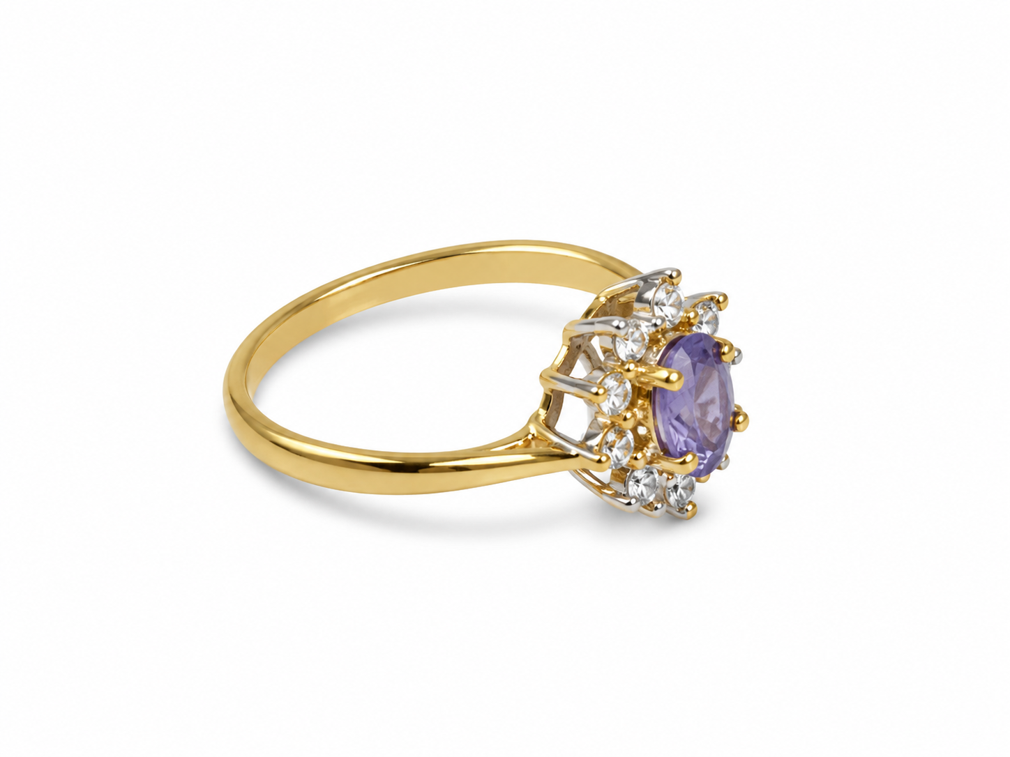14KT Yellow Gold 0.25 CTW 0.50 Tanzanite Diamond Ring [K1T]