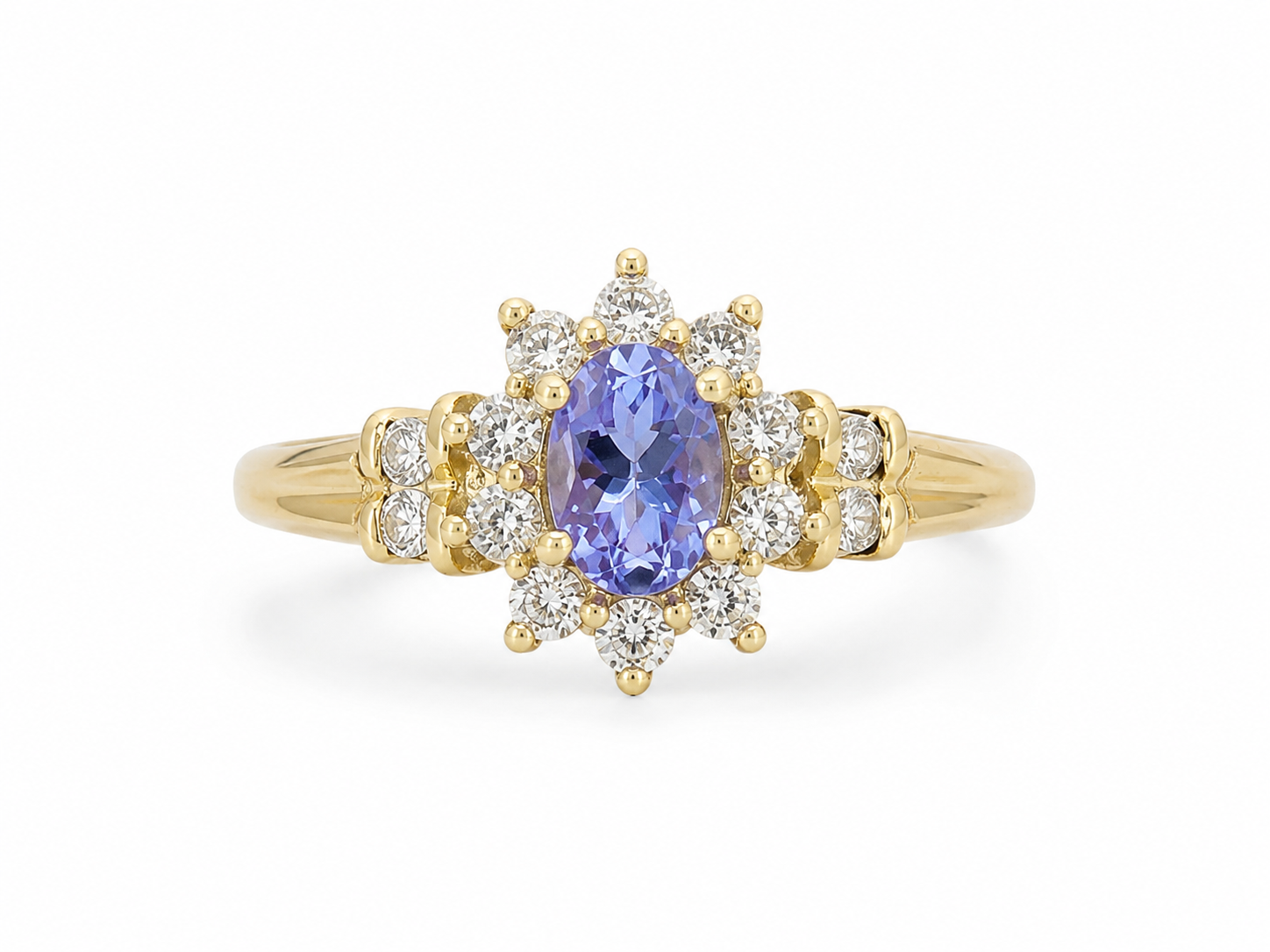 14KT Yellow Gold 0.40 CTW 0.50 STW Tanzanite Diamond Ring [K15H]