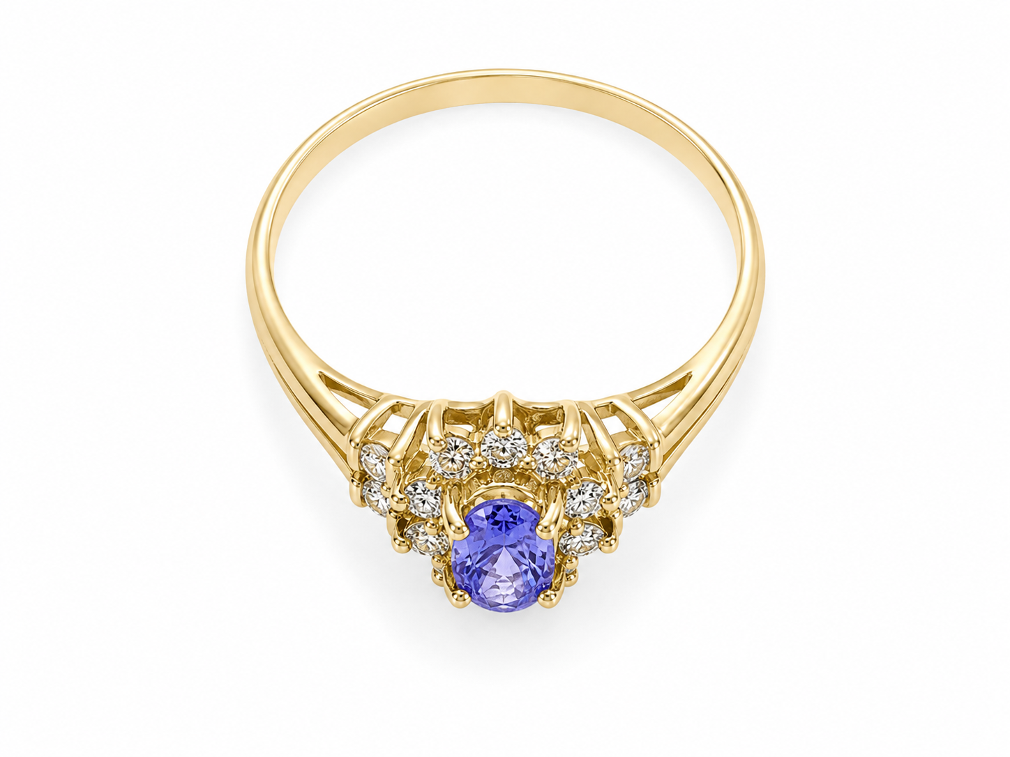 14KT Yellow Gold 0.40 CTW 0.50 STW Tanzanite Diamond Ring [K15H]