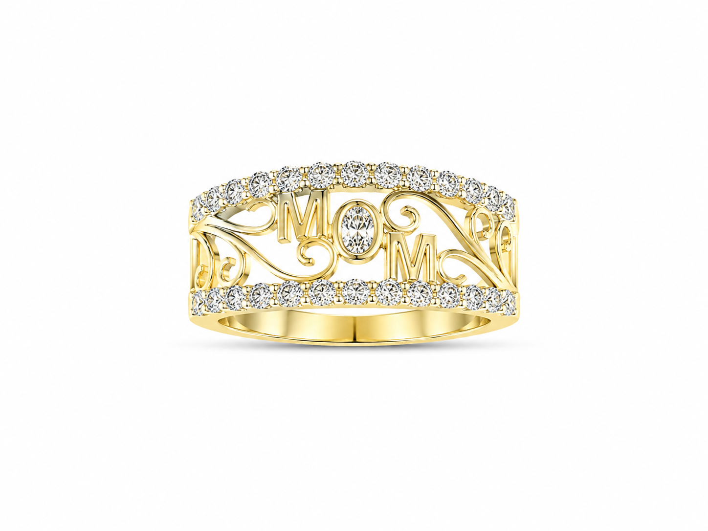 10KT Yellow Gold 0.11 CTW Mom Diamond Ring [K9H]