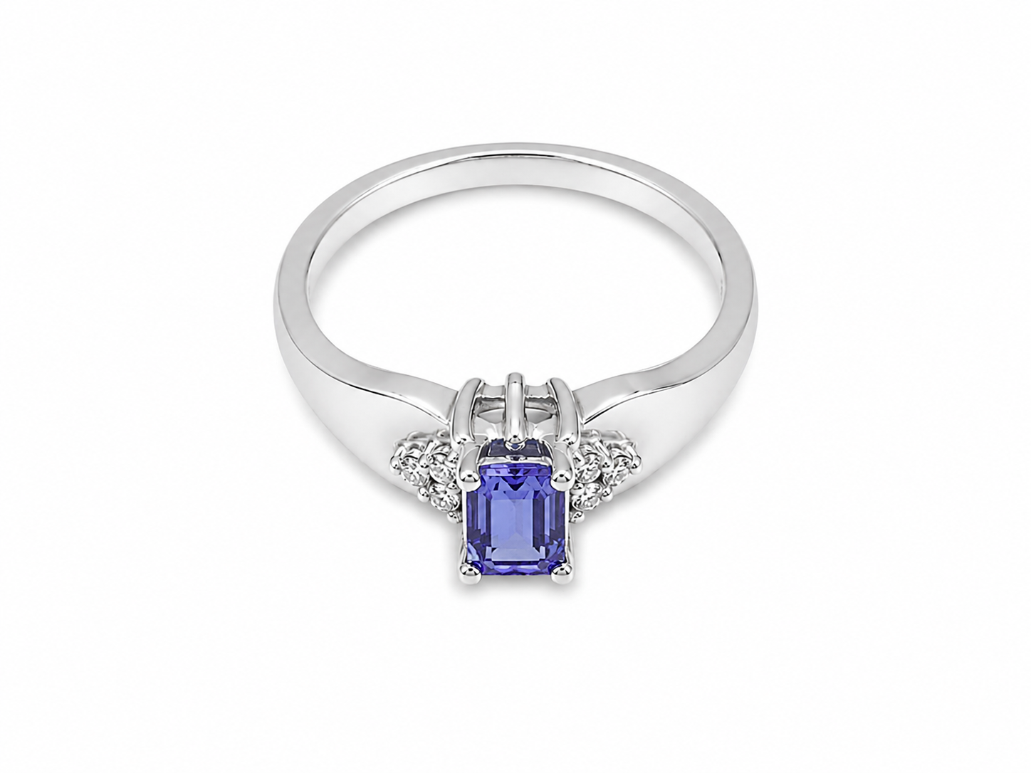 14KT White Gold 0.15 CTW 0.45 STW Blue Topaz Diamond Ring [K12H]