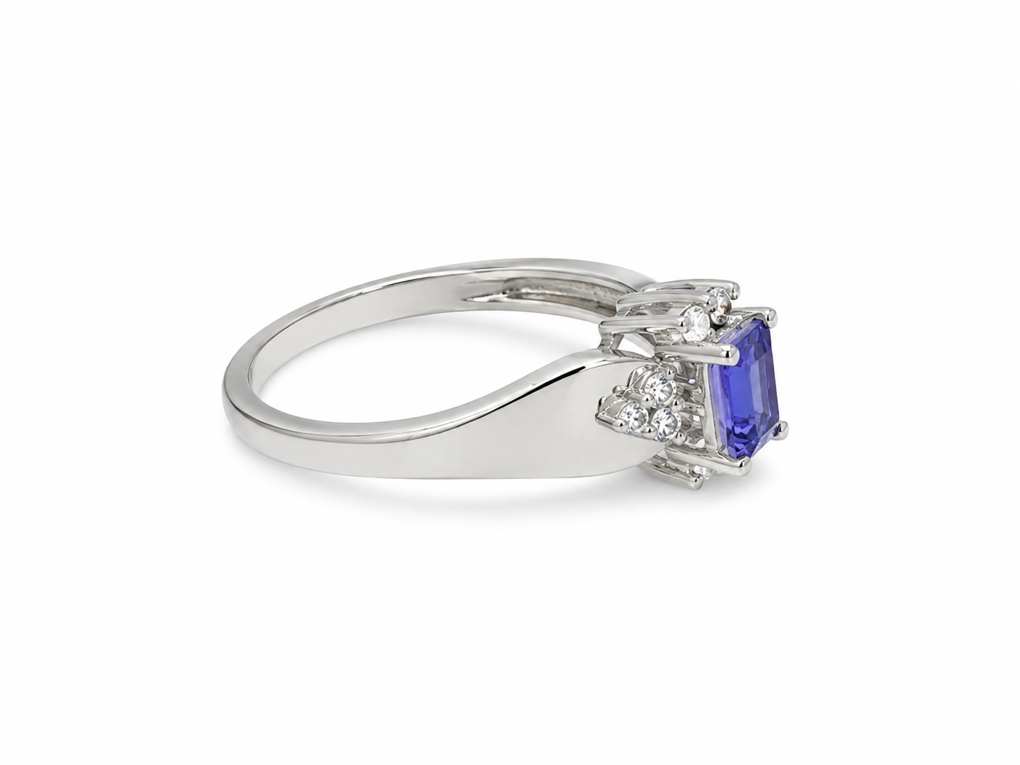14KT White Gold 0.15 CTW 0.45 STW Blue Topaz Diamond Ring [K12H]
