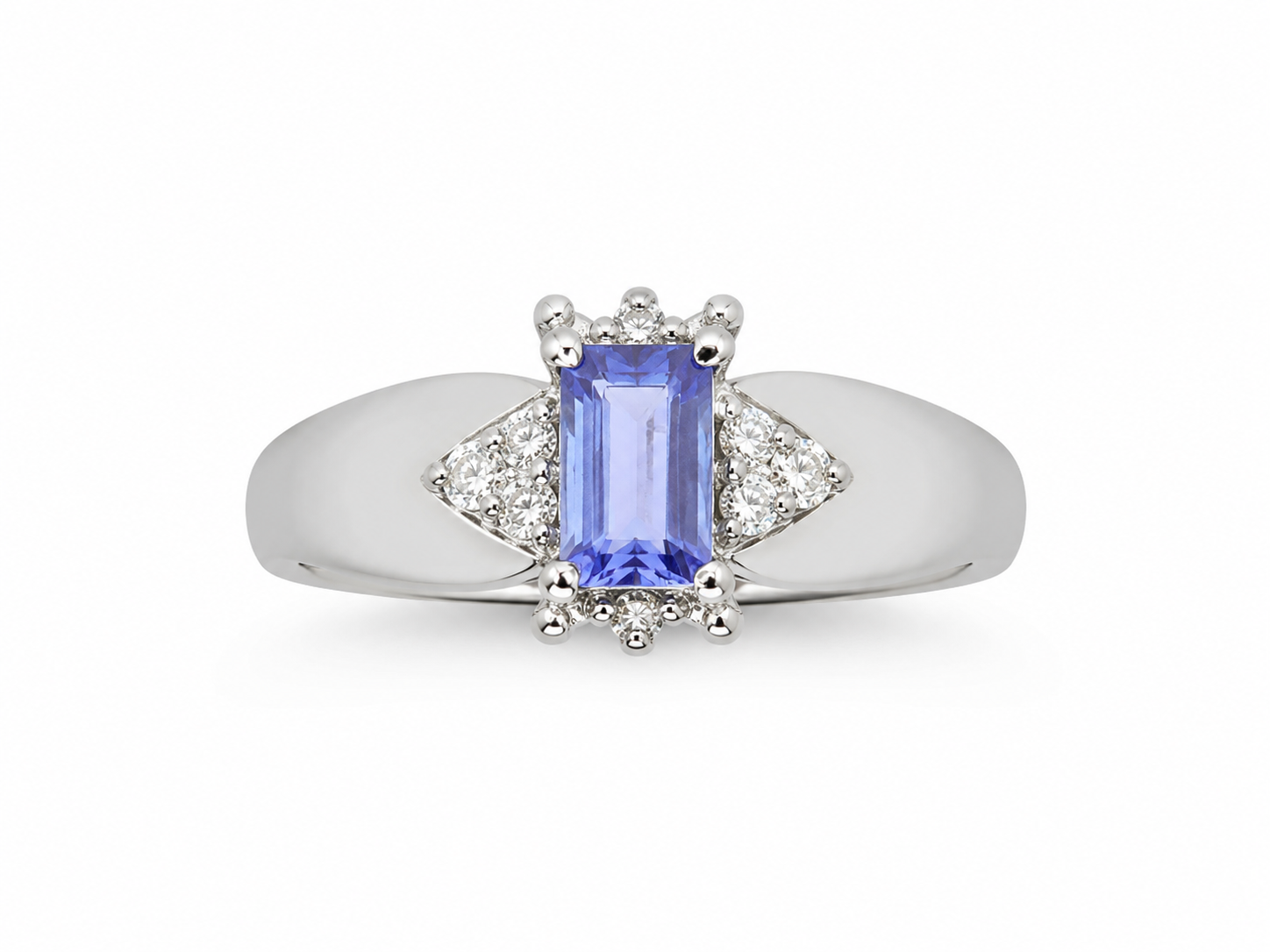 14KT White Gold 0.15 CTW 0.45 STW Blue Topaz Diamond Ring [K12H]
