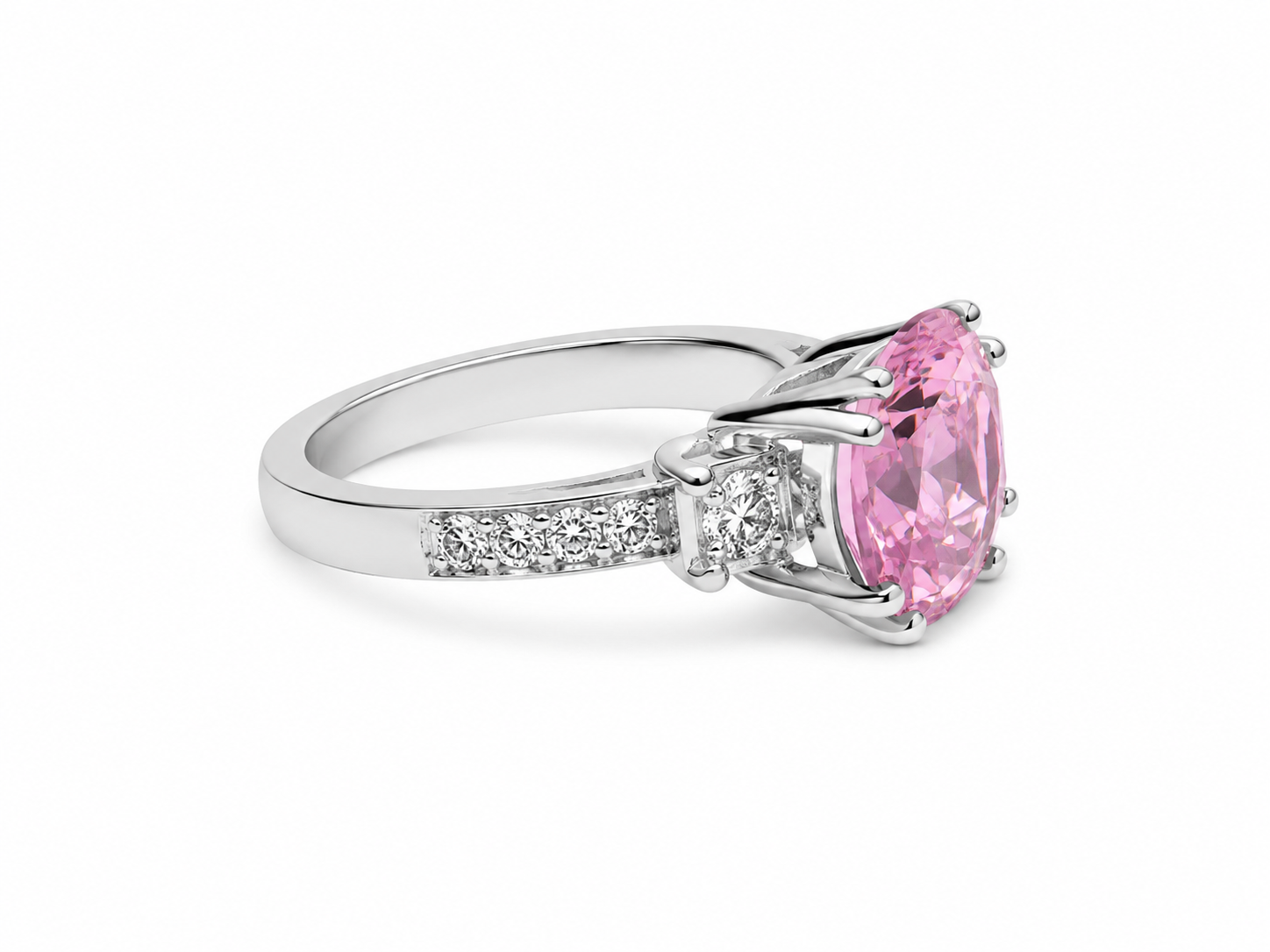 14KT White Gold 0.75 CTW 3.5 STW Pink Tourmaline Diamond Ring [K3T]