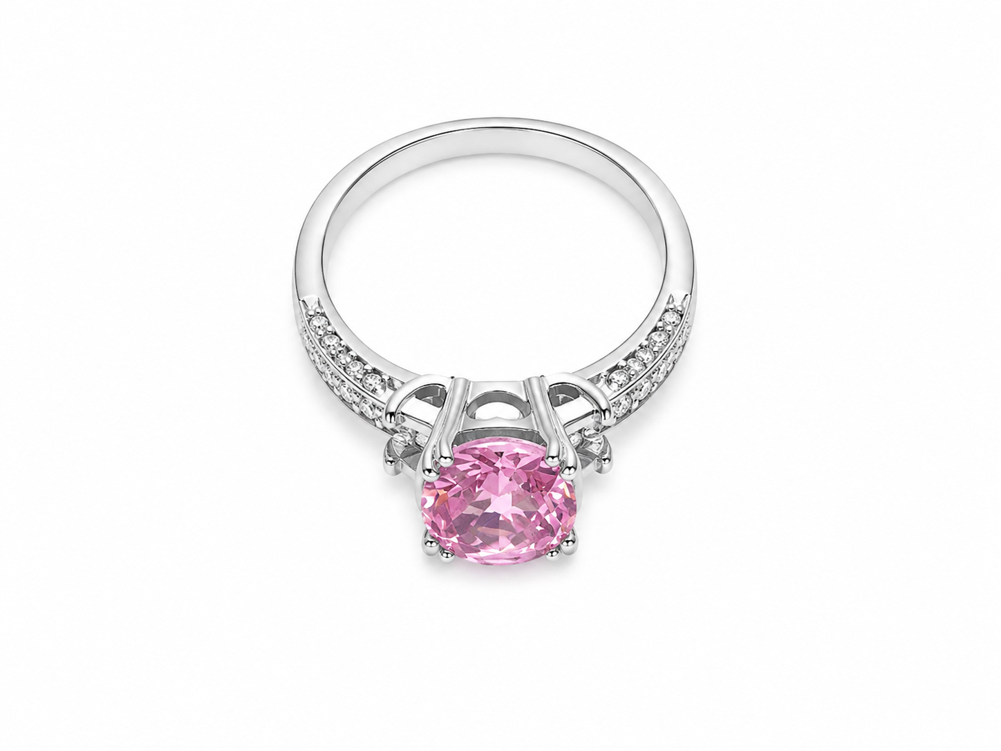 14KT White Gold 0.75 CTW 3.5 STW Pink Tourmaline Diamond Ring [K3T]