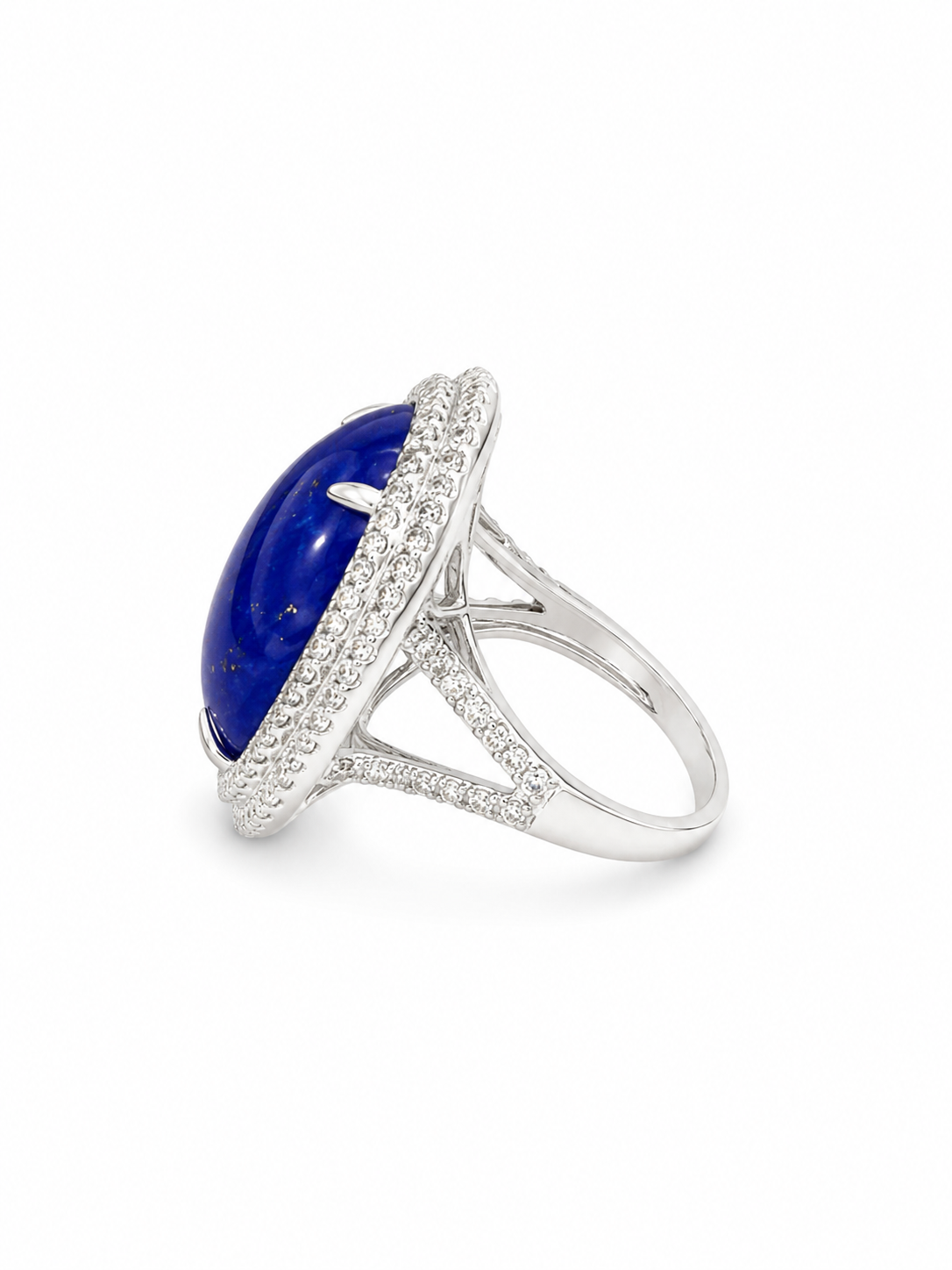 14KT White Gold 1.00 CTW Diamond 11.95 STW Lapis Diamond Ring [K48H]