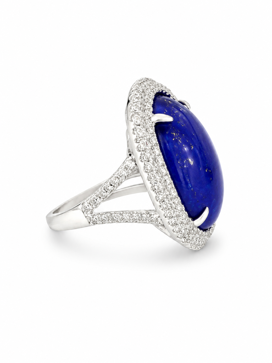 14KT White Gold 1.00 CTW Diamond 11.95 STW Lapis Diamond Ring [K48H]
