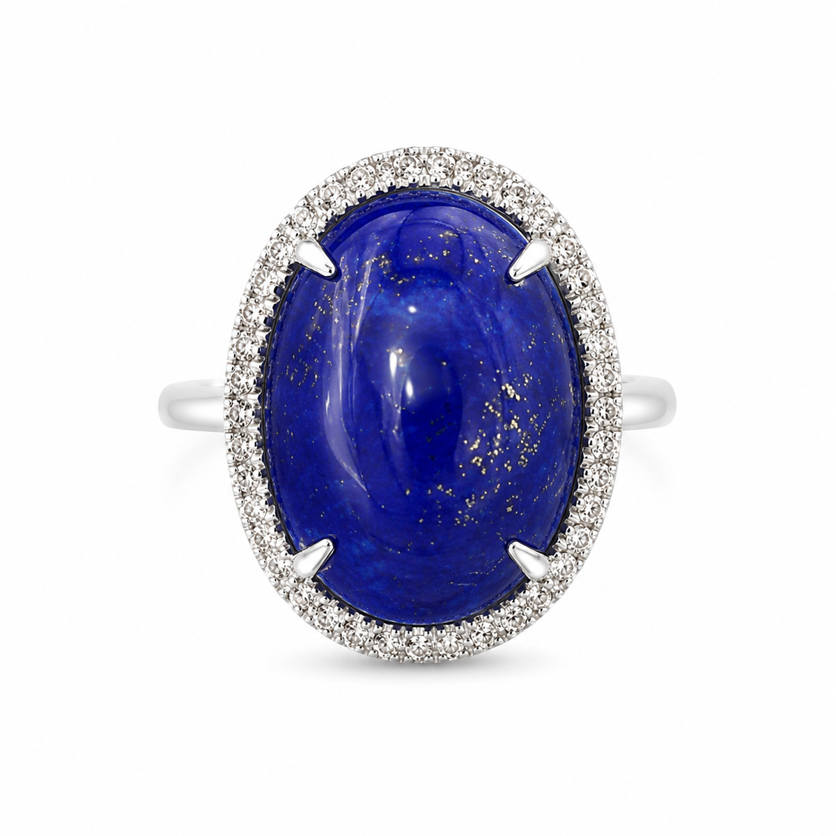 14KT White Gold 1.00 CTW Diamond 11.95 STW Lapis Diamond Ring [K48H]