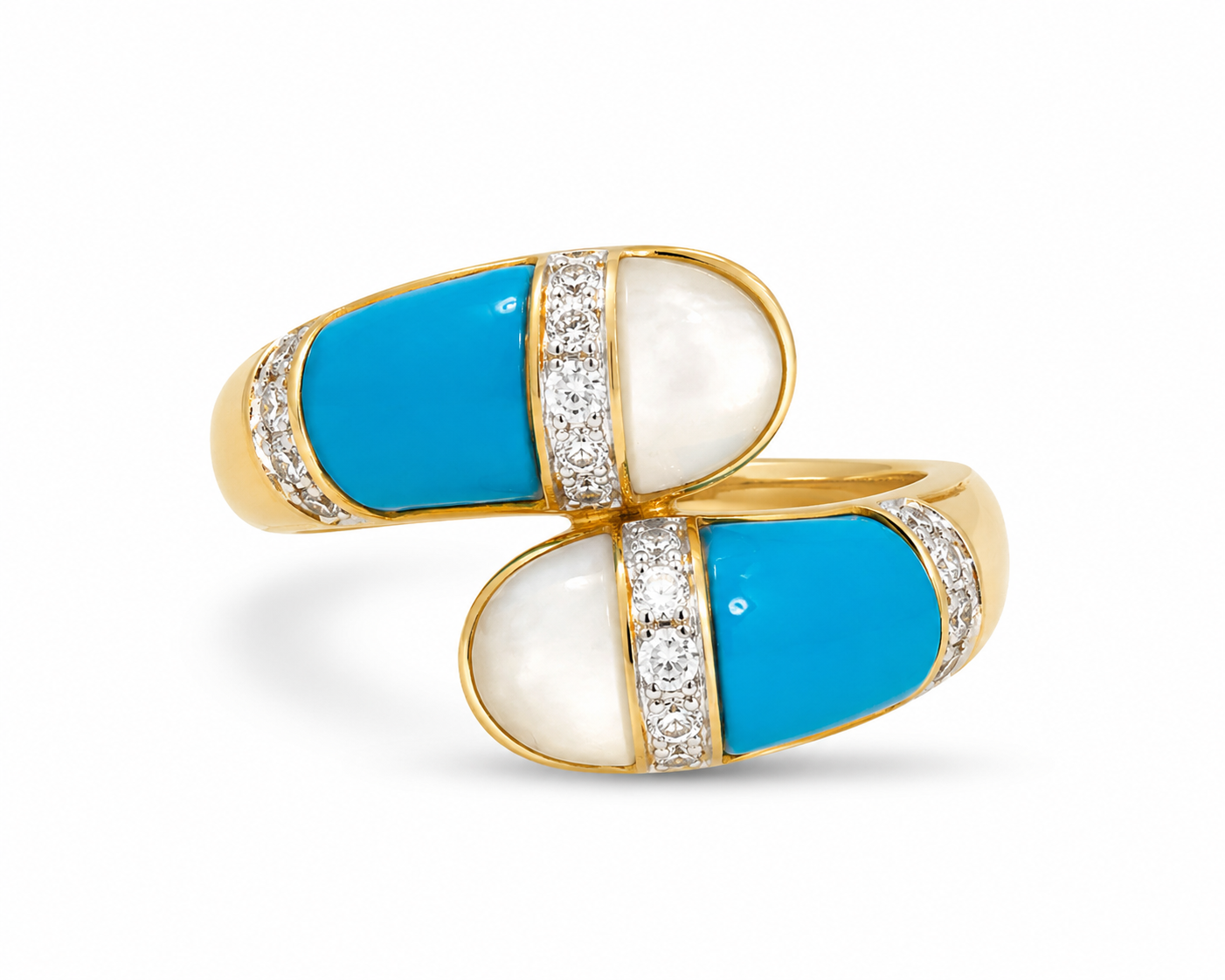 14KT Yellow Gold 0.20 CTW Diamond W/H Moonstone, Turquoise Ring [K27H]