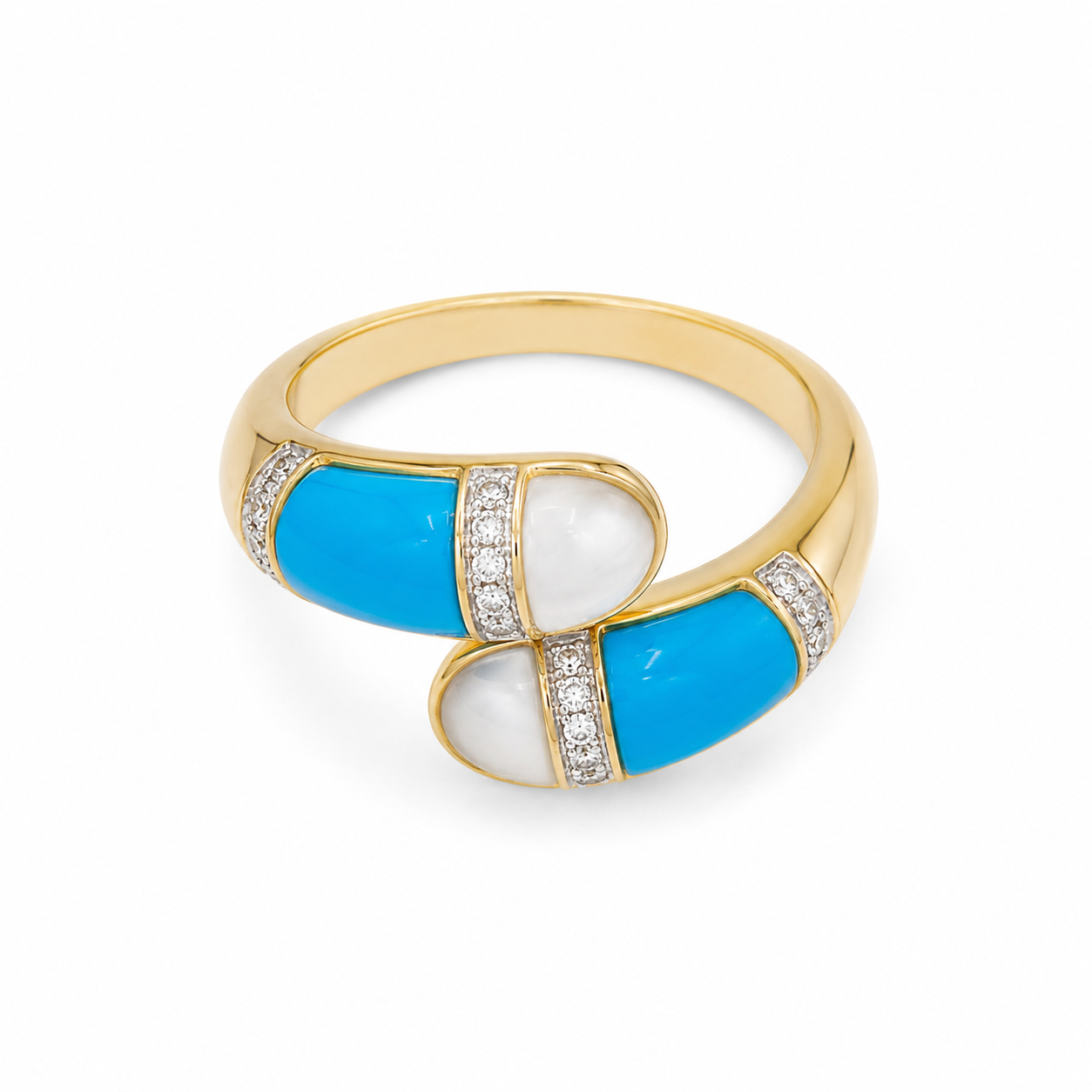 14KT Yellow Gold 0.20 CTW Diamond W/H Moonstone, Turquoise Ring [K27H]