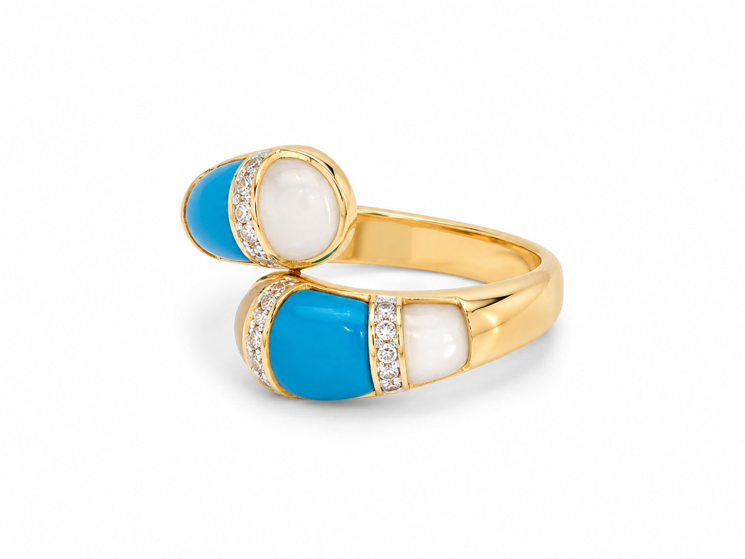 14KT Yellow Gold 0.20 CTW Diamond W/H Moonstone, Turquoise Ring [K27H]