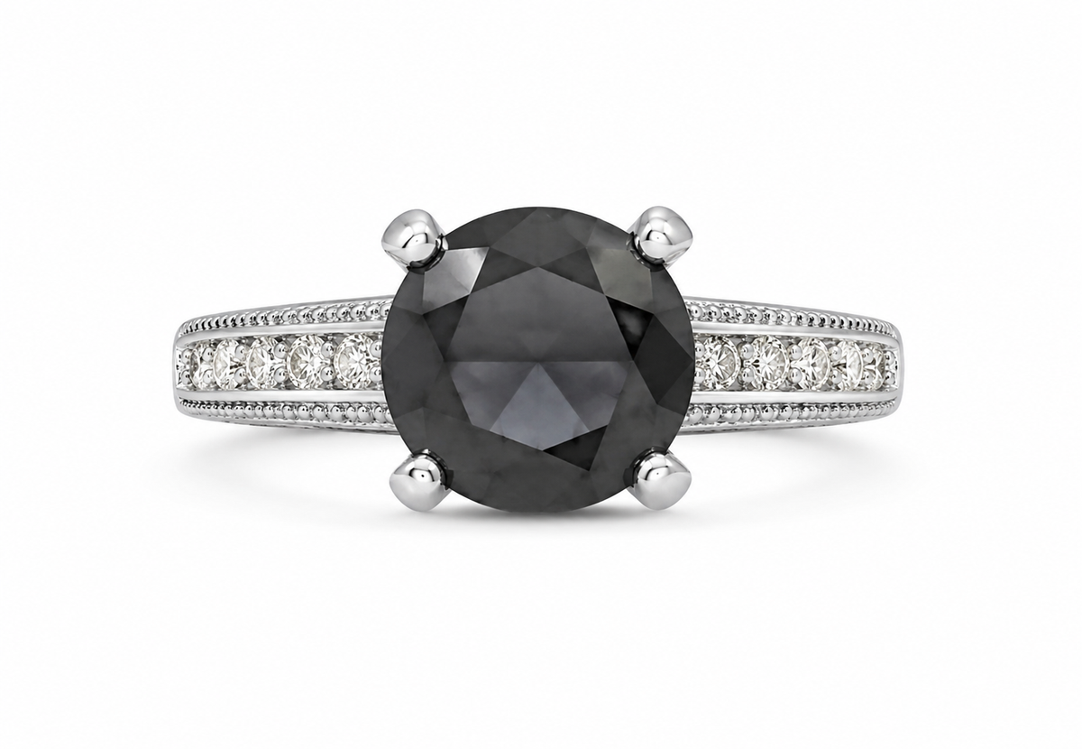 18KT White Gold 0.50 CTW 2.00 CTW Black Diamond Ring [K5T]