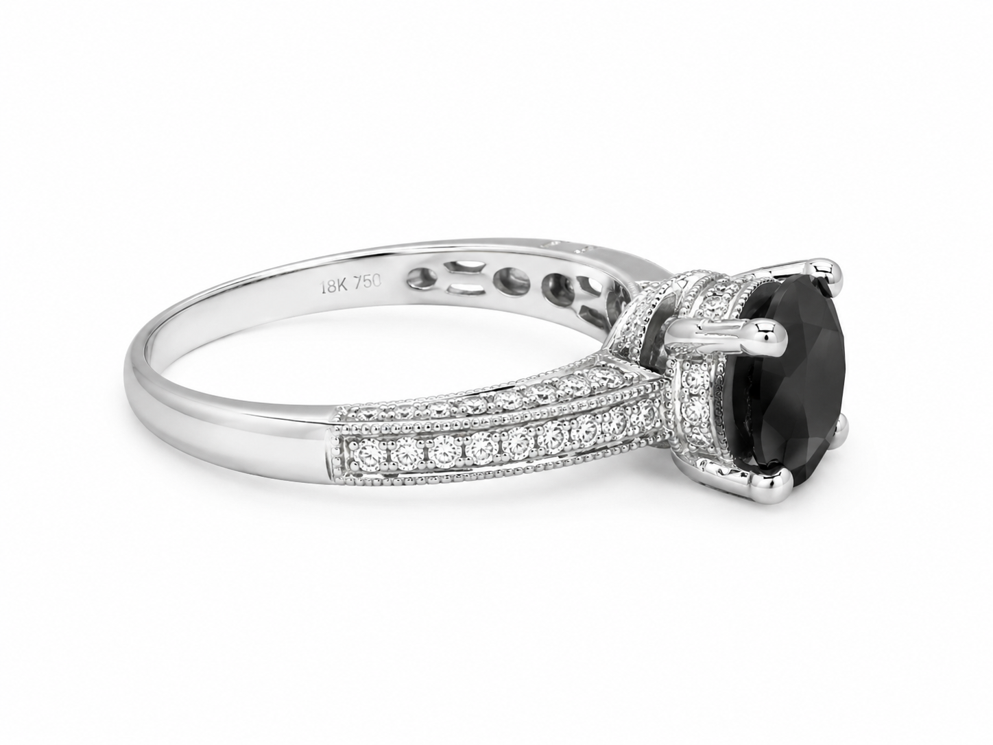 18KT White Gold 0.50 CTW 2.00 CTW Black Diamond Ring [K5T]