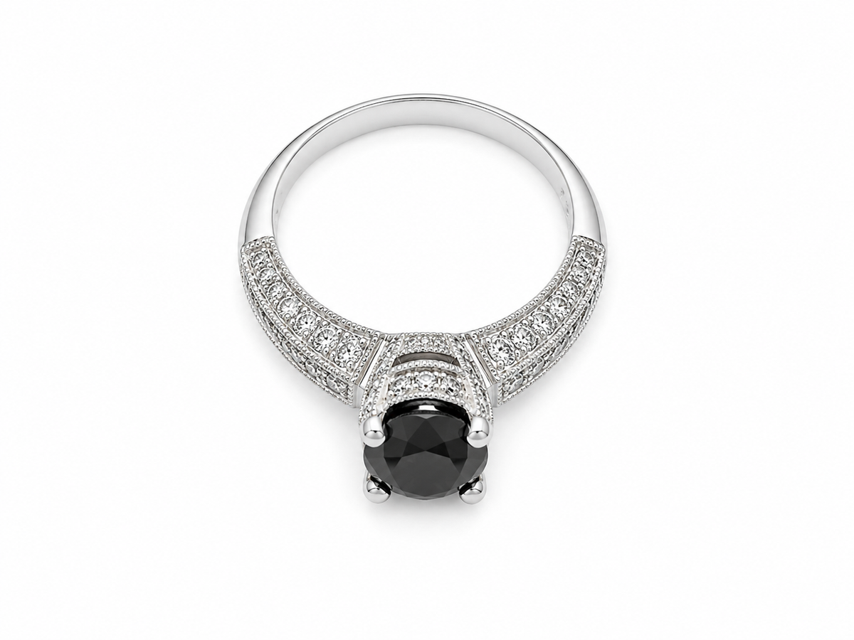 18KT White Gold 0.50 CTW 2.00 CTW Black Diamond Ring [K5T]