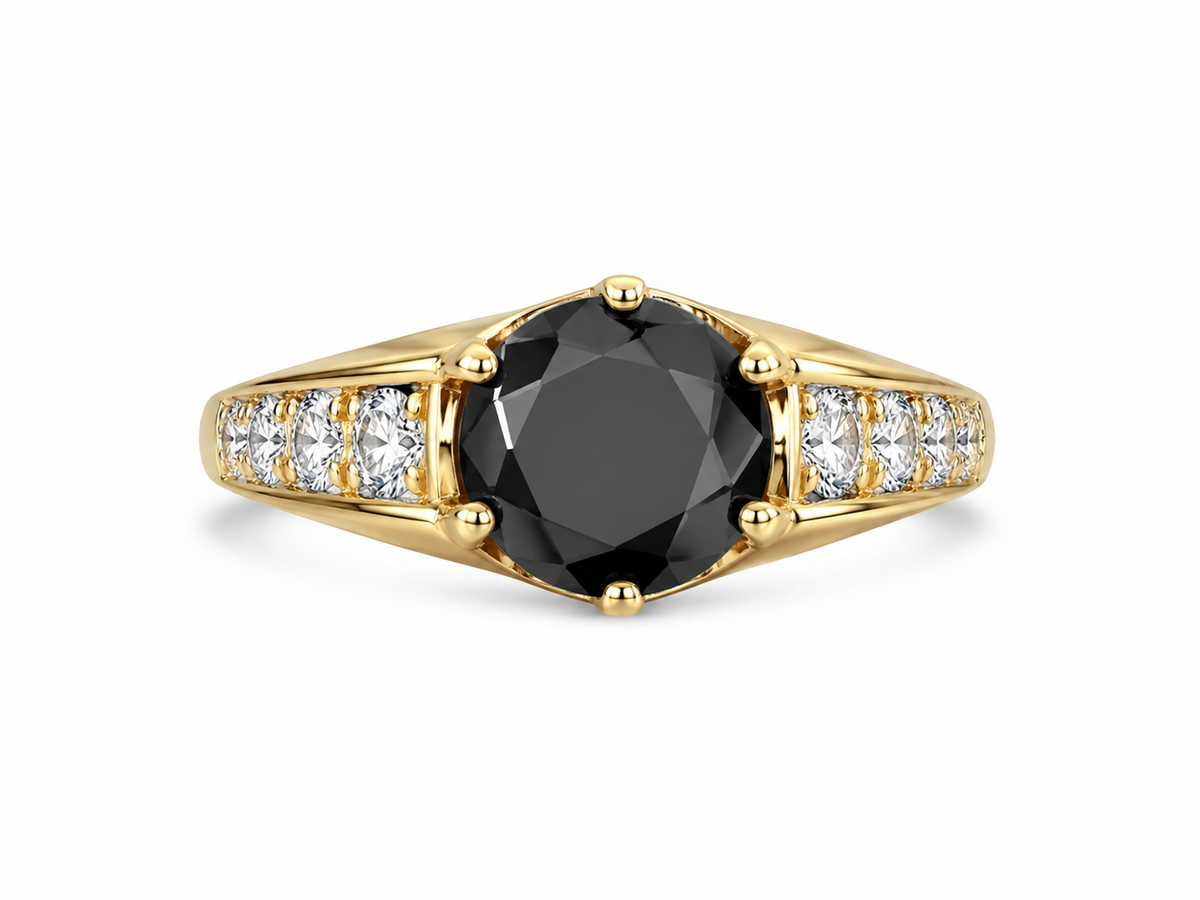 14KT Yellow Gold 0.40 CTW 2.00 STW Black Diamond Ring [K33H]
